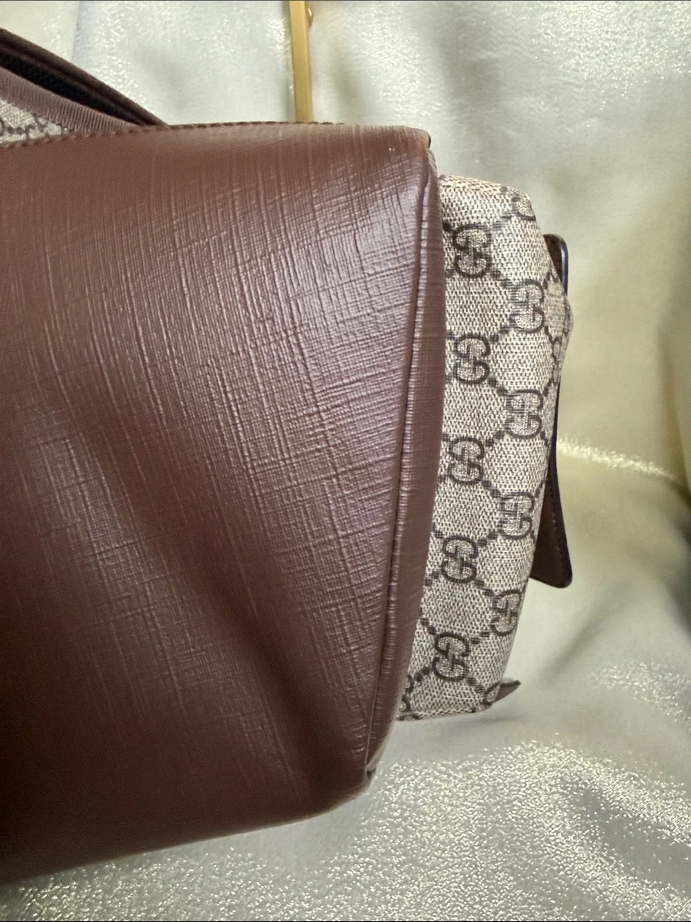 Gucci Brown GG Canvas Backpack with Sherry Line Green and Red